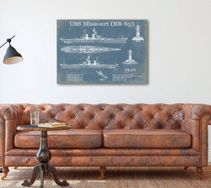 Cutler West USS Missouri (BB-63) Blueprint Original Military Wall Art - Customizable