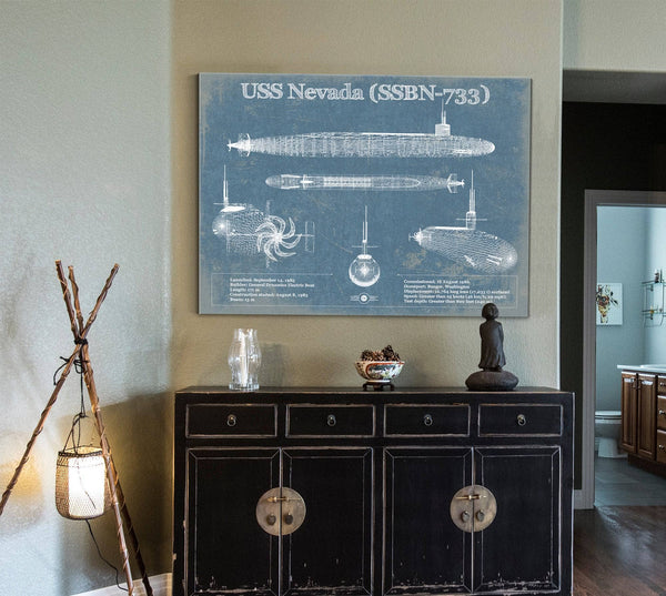 Cutler West USS Nevada (SSBN-733) - Nuclear Ballistic Missile Submarine Blueprint Patent Original Art - Customizable