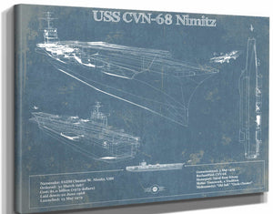 14" x 11" / Stretched Canvas Wrap Cutler West USS Nimitz CVN-68 Aircraft Carrier Blueprint Original Military