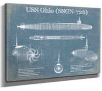 14" x 11" / Stretched Canvas Wrap Cutler West USS Ohio (SSGN-726) Blueprint Original Military Wall Art - Customizable
