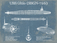 14" x 11" / Unframed Cutler West USS Ohio (SSGN-726) Blueprint Original Military Wall Art - Customizable