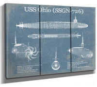 36" x 24" / 3 Panel Canvas Wrap Cutler West USS Ohio (SSGN-726) Blueprint Original Military Wall Art - Customizable