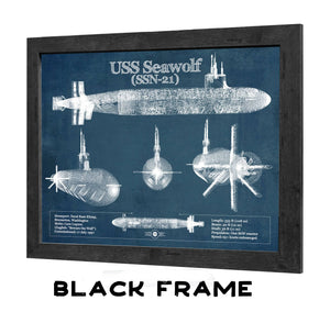 20" x 16" / Black Frame Cutler West USS Seawolf (SSN-21) Blueprint Original Military Wall Art