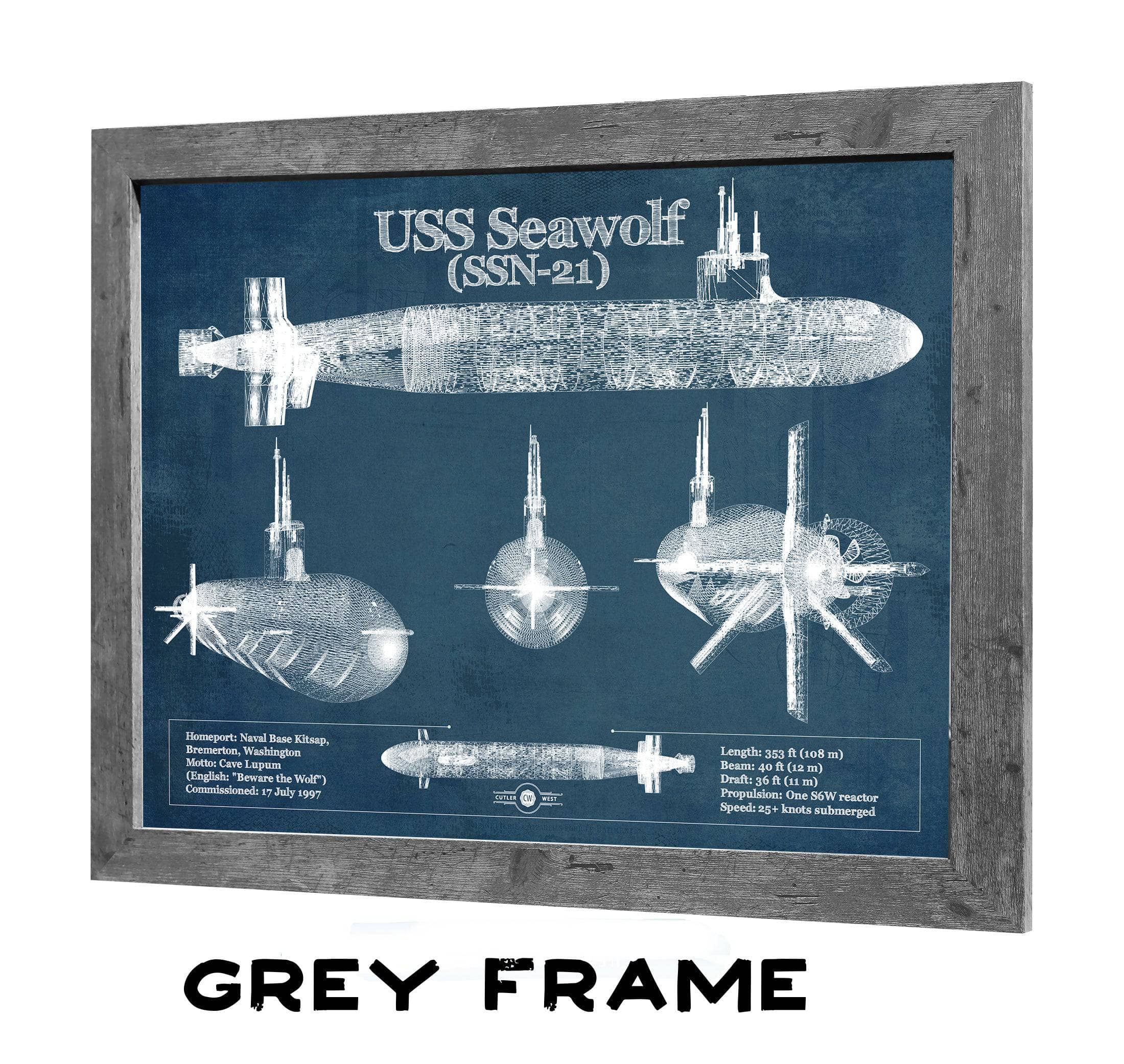 USS Seawolf (SSN-21) Blueprint Original Military Wall Art by
