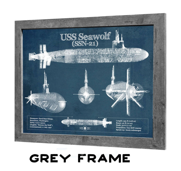36" x 24" / Greyson Frame Cutler West USS Seawolf (SSN-21) Blueprint Original Military Wall Art