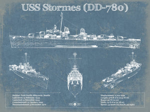 14" x 11" / Unframed Cutler West USS Stormes (DD-780) Allen M. Sumner-class Destroyer Blueprint Original Military Wall Art