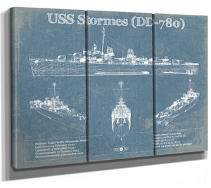 36" x 24" / 3 Panel Canvas Wrap Cutler West USS Stormes (DD-780) Allen M. Sumner-class Destroyer Blueprint Original Military Wall Art