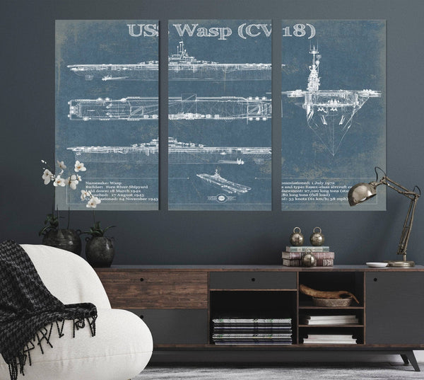 Cutler West USS Wasp (CV-18) Aircraft Carrier Blueprint Original Military Wall Art - Customizable