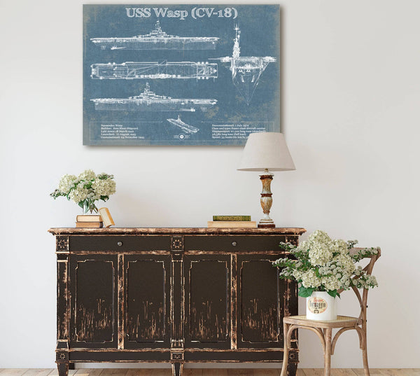 Cutler West USS Wasp (CV-18) Aircraft Carrier Blueprint Original Military Wall Art - Customizable