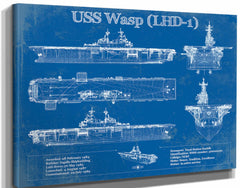 14" x 11" / Stretched Canvas Wrap Cutler West USS Wasp (LHD-1) Aircraft Carrier Blueprint Original Military Wall Art - Customizable