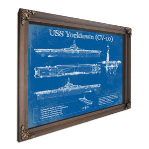 USS Yorktown (CV-10) Aircraft Carrier Print in a Bourbon stained wood frame with antique gold corners