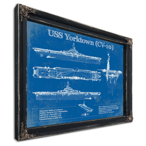 USS Yorktown (CV-10) Aircraft Carrier Print in a distressed Vintage Black wood frame with ornate corners