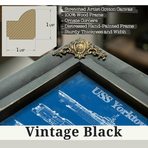 Vintage Black frame corner detail, 1.5 inch ornate wood moulding, USS Yorktown (CV-10) Aircraft Carrier Print