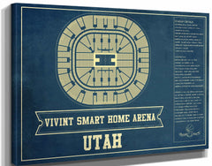 14" x 11" / Stretched Canvas Wrap Cutler West Utah Jazz - Vivint Smart Home Arena Seating Chart Vintage Art Print