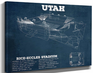 14" x 11" / Stretched Canvas Wrap Cutler West Utah Utes Wall Art - Vintage Rice–Eccles StadiumBlueprint Art Print