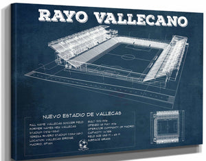 14" x 11" / Stretched Canvas Wrap Cutler West Vallecas Soccer Field - Rayo Blueprint Vintage Soccer Print