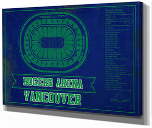 14" x 11" / Stretched Canvas Wrap Cutler West Vancouver Canucks Team Colors - Rogers Arena Vintage Hockey Blueprint NHL Print