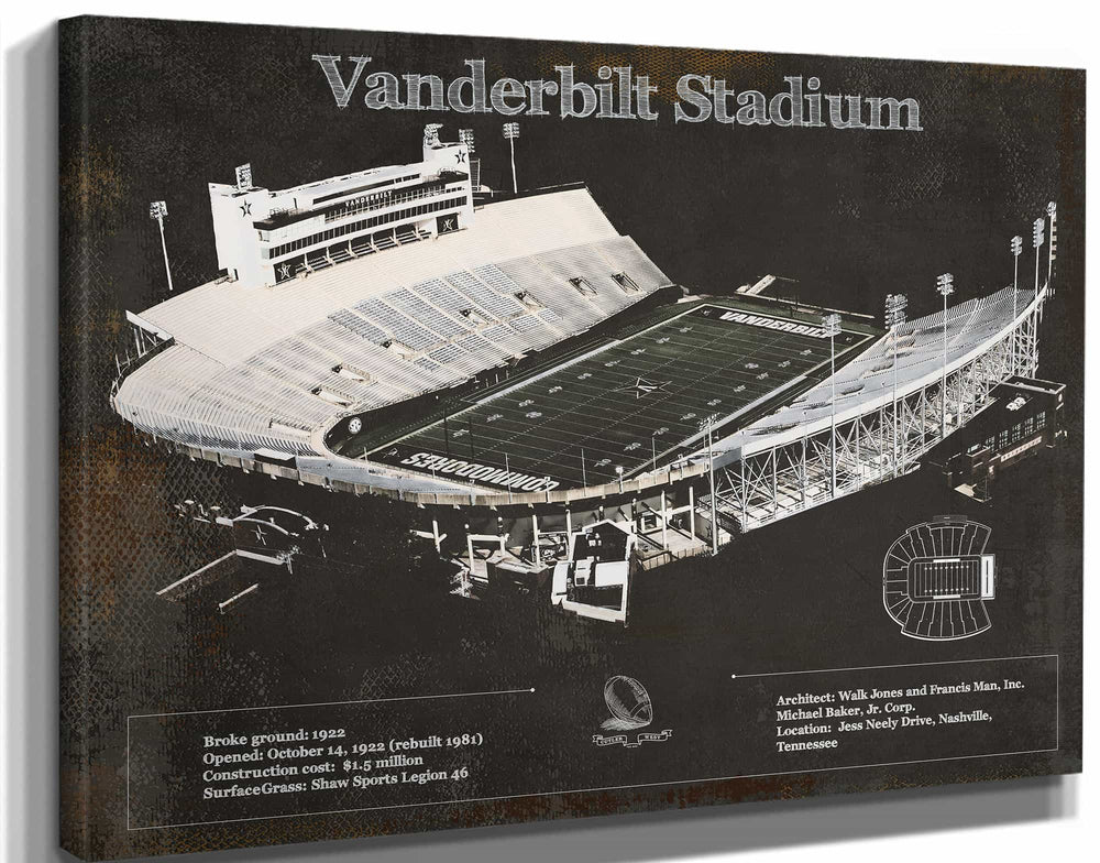 14" x 11" / Stretched Canvas Wrap Cutler West Vanderbilt Commodores Football Art - Vanderbilt Stadium Wall Art