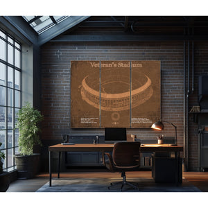 Veteran's Stadium - Philly Print as a 3 panel canvas wrap in an industrial loft office