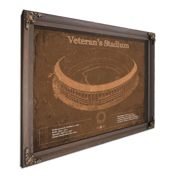 Veteran's Stadium - Philly Print in a Bourbon stained wood frame with antique gold corners