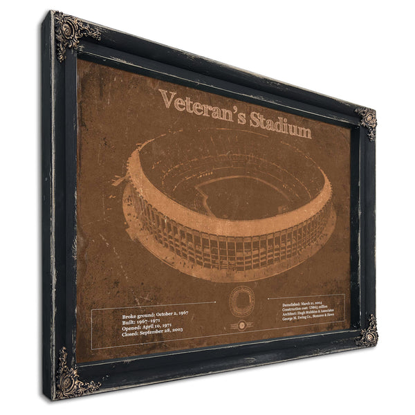 Veteran's Stadium - Philly Print in a distressed Vintage Black wood frame with ornate corners