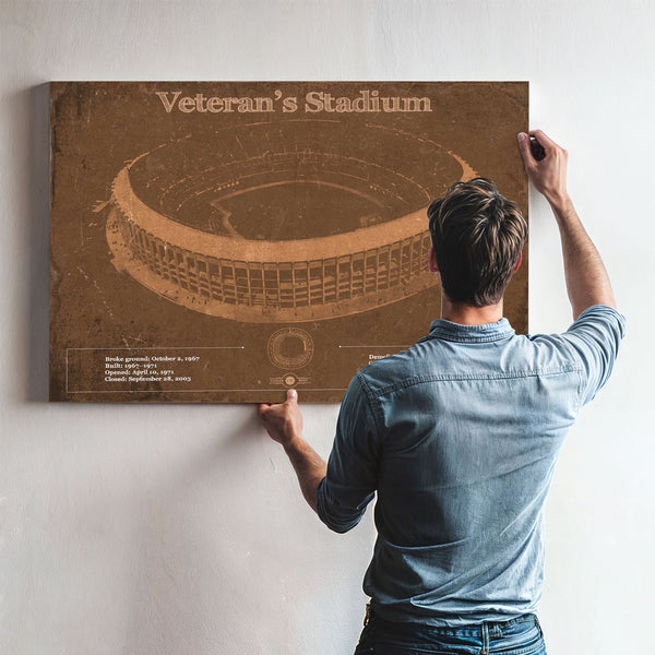 Veteran's Stadium - Philly Print framed in Vintage Black above a mid-century record console