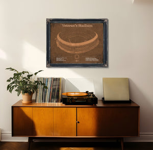 Veteran's Stadium - Philly Print framed in Vintage Black in a loft bedroom