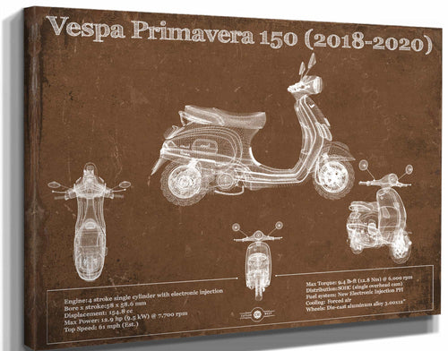 14" x 11" / Stretched Canvas Wrap Cutler West Vintage 2018 - 2020 Vespa Primavera 150 Patent Print