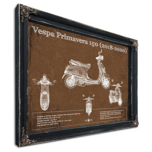 2018 - 2020 Vespa Primavera 150 Print in a distressed Vintage Black wood frame with ornate corners
