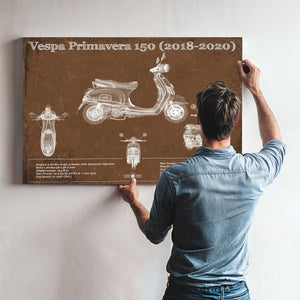 2018 - 2020 Vespa Primavera 150 Print framed in Vintage Black above a mid-century record console