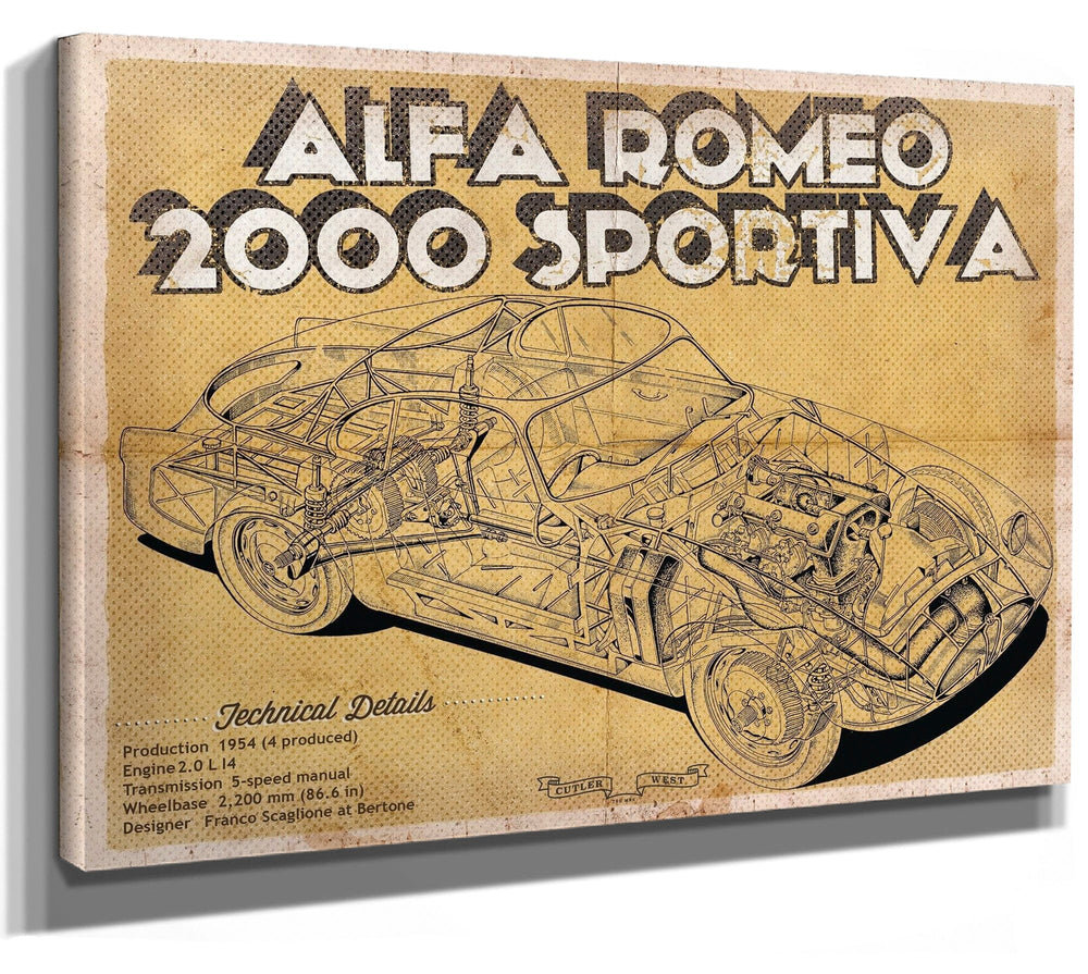 14" x 11" / Stretched Canvas Wrap Cutler West Vintage Alfa Romeo 2000 Sportiva Sports Car Print