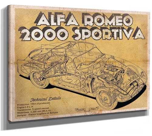 14" x 11" / Stretched Canvas Wrap Cutler West Vintage Alfa Romeo 2000 Sportiva Sports Car Print