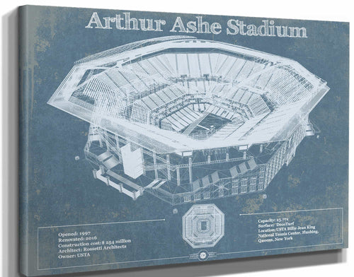14" x 11" / Stretched Canvas Wrap Cutler West Vintage Arthur Ashe US Open Tennis Blueprint Art
