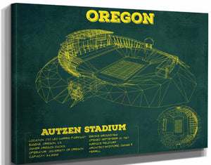 14" x 11" / Stretched Canvas Wrap Cutler West Vintage Autzen Stadium Blueprint - Oregon Ducks Football Print