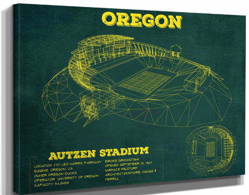 14" x 11" / Stretched Canvas Wrap Cutler West Vintage Autzen Stadium Blueprint - Oregon Ducks Football Print