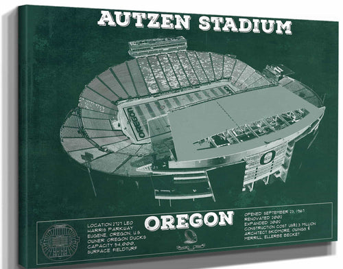 14" x 11" / Stretched Canvas Wrap Cutler West Vintage Autzen Stadium - Oregon Ducks Football Print