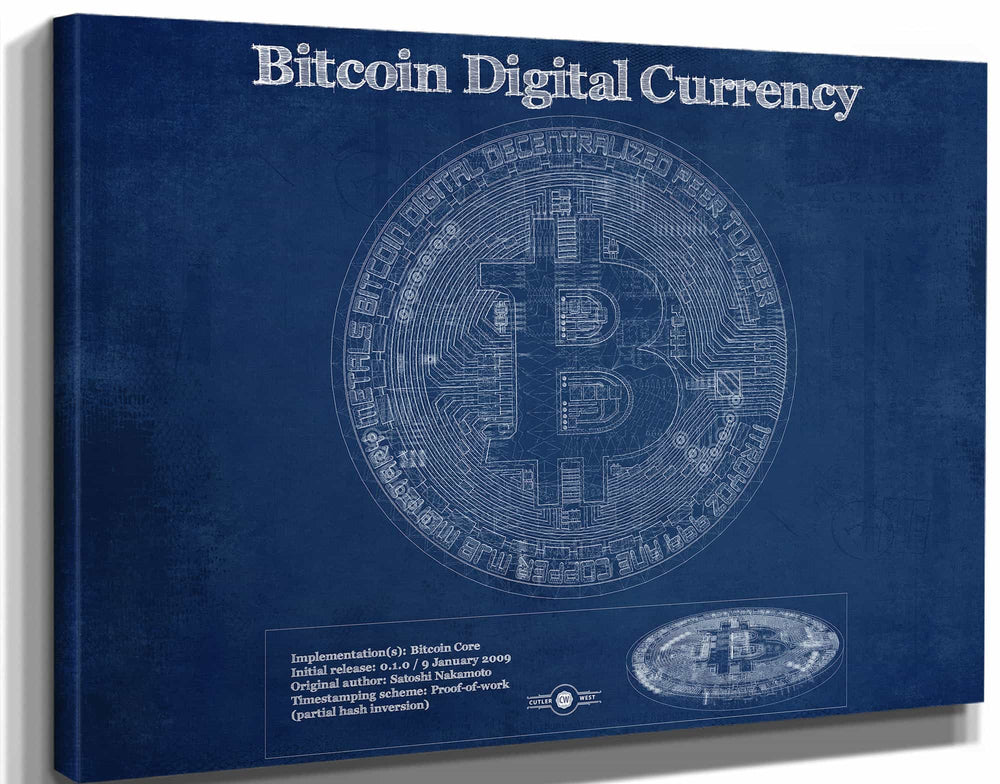 14" x 11" / Stretched Canvas Wrap Cutler West Vintage Bitcoin Wall Art Print