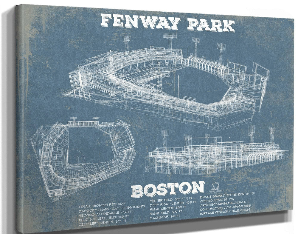 14" x 11" / Stretched Canvas Wrap Cutler West Vintage Boston Red Sox - Fenway Park Baseball Print