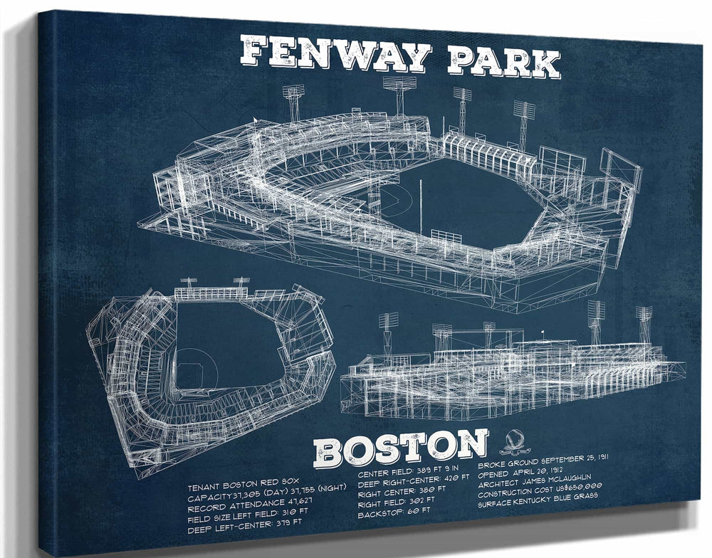 14" x 11" / Stretched Canvas Wrap Cutler West Vintage Boston Red Sox - Vintage Fenway Park Baseball Print