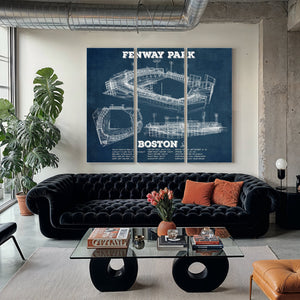 Boston Red Sox - Fenway Park Stadium Print as a 3 panel canvas wrap in a modern living room