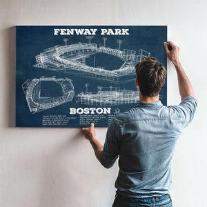 Boston Red Sox - Fenway Park Stadium Print framed in Vintage Black above a mid-century record console