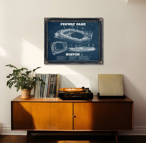 Boston Red Sox - Fenway Park Stadium Print framed in Vintage Black in a loft bedroom