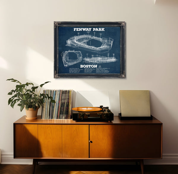 Boston Red Sox - Fenway Park Stadium Print framed in Vintage Black in a loft bedroom