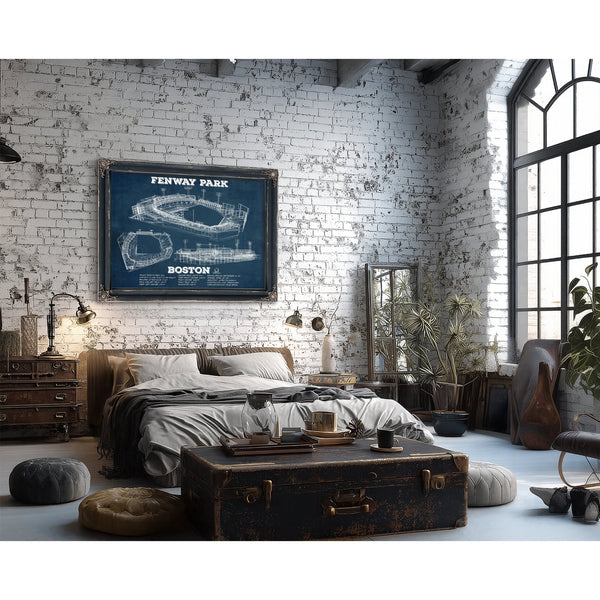 Boston Red Sox - Fenway Park Stadium Print framed in Vintage Black in a farmhouse entryway