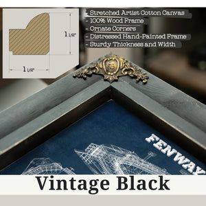 Vintage Black frame corner detail, 1.5 inch ornate wood moulding, Boston Red Sox - Fenway Park Stadium Print