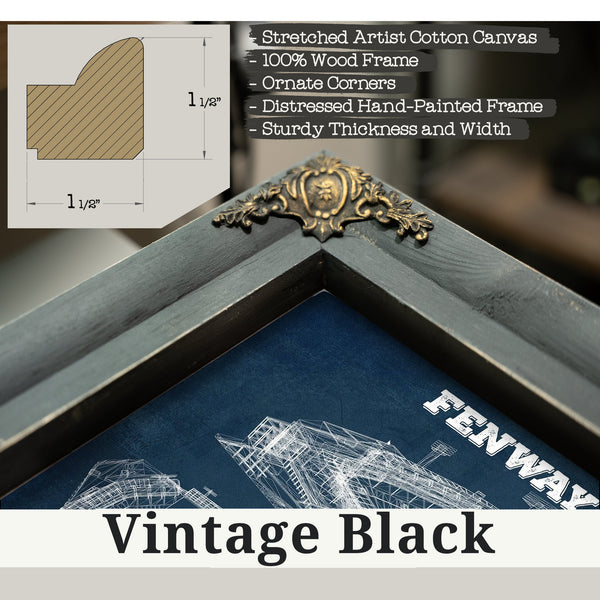 Vintage Black frame corner detail, 1.5 inch ornate wood moulding, Boston Red Sox - Fenway Park Stadium Print