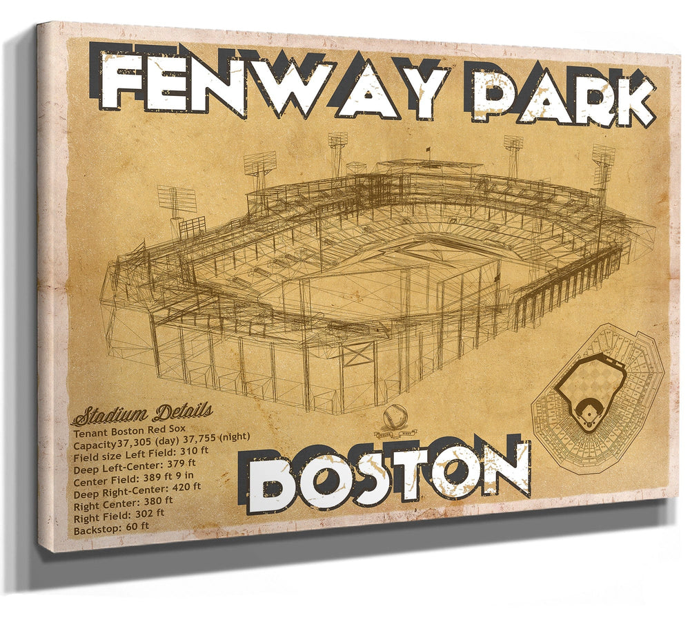 14" x 11" / Stretched Canvas Wrap Cutler West Vintage Brown Boston Red Sox - Vintage Fenway Park Baseball Print