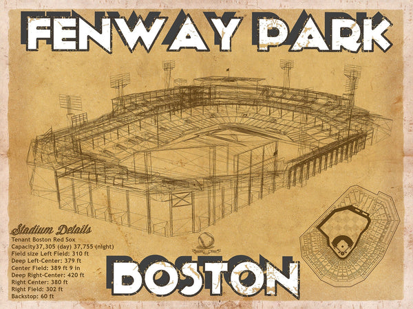 14" x 11" / Unframed Cutler West Vintage Brown Boston Red Sox - Vintage Fenway Park Baseball Print
