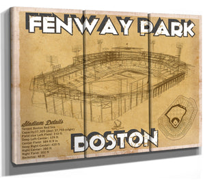 36" x 24" / 3 Panel Canvas Wrap Cutler West Vintage Brown Boston Red Sox - Vintage Fenway Park Baseball Print