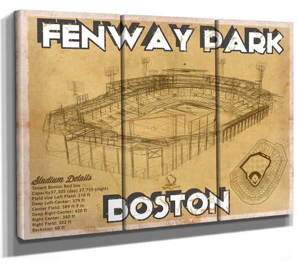 36" x 24" / 3 Panel Canvas Wrap Cutler West Vintage Brown Boston Red Sox - Vintage Fenway Park Baseball Print